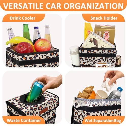 Image of Vankor Cute Car Trash Can for Car, Car Accessories for Women Interior Car Can Trash Bag Hanging Automotive Car Garbage Cans Leopard Pattern