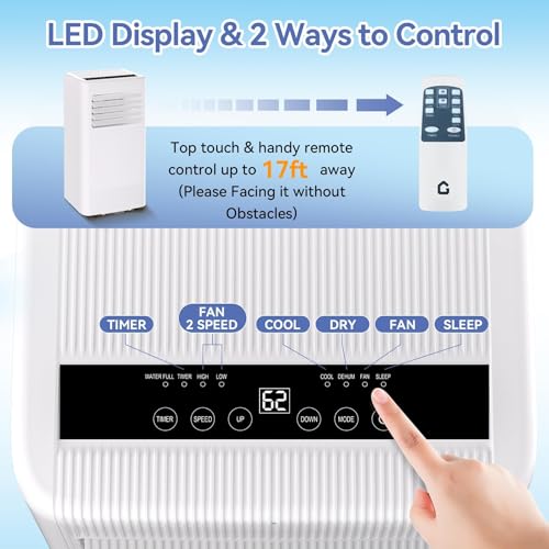 Image of 10,000 BTU Portable Air Conditioners, 4-in-1 Free Standing Cooling AC Unit with Dehumidifier Fan Function, Cools Room up 450 Sq. Ft, Auto Swing, Sleep Mode, 24H Timer, for bedroom