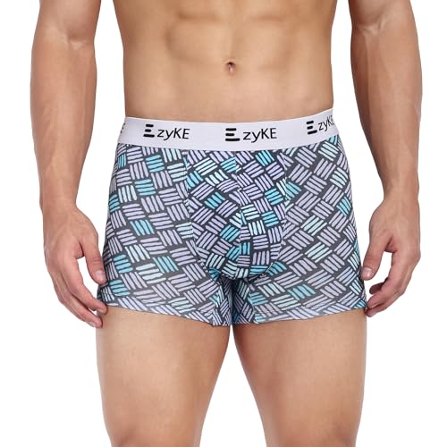 Image of Zyke Men's Printed Cotton Trunk Innerwear | 95% Cotton 5% Elastane Stretch Underwear | Ultra Soft Waistband Anti-Bacterial Moisture Wicking Trunks for Men Pack of 1