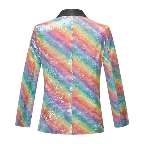 Men's Sequin Shawl Rainbow Suit Jacket Slim Fit Stylish Disco Tuxedo Suits Wedding Prom Party Suit Coat2