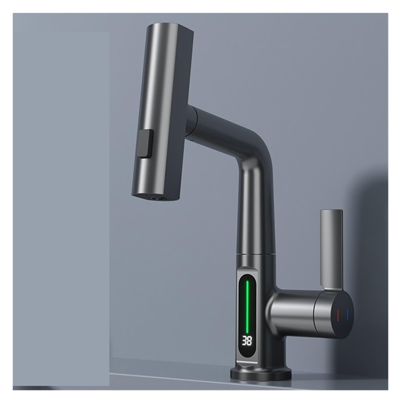 Mitigeur de cuisine extractible chaud froid gris bronze avec écran numérique intelligent