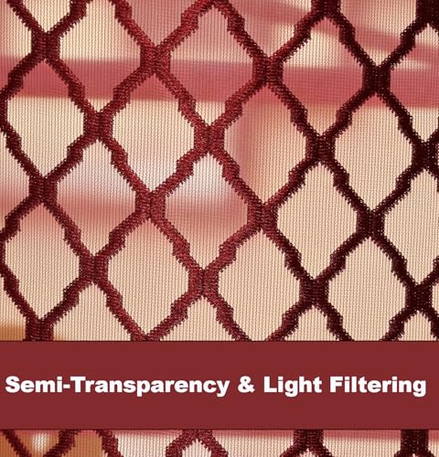 Image of IVAZA Heavy Premium Polyester Beautiful Moroccan Trellis Design Transparent Net Curtains | Modern Parde for Living Room Bedroom | Home Office Screens Long Door- 9 Feet (Pack of 2) Maroon