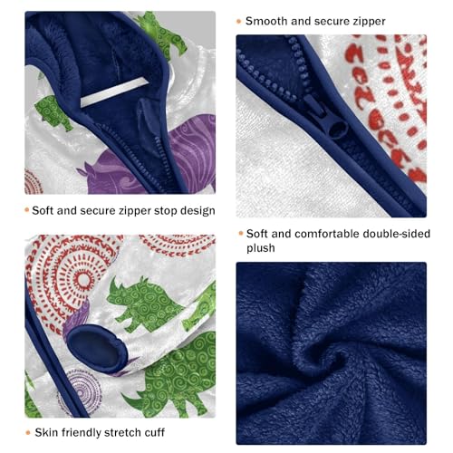 Colorful Rhinos with Patterns Toddler Fleece Jacket Girl Boys Hooded Fleece Jacket Coat Warm Outwear Zip-up 3-10T3