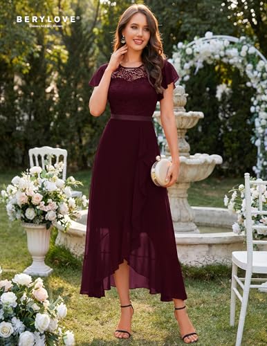 Image of BeryLove Formal Dresses for Women 2026 Wedding Guest with Slit Cocktail Elegant Lace Long Prom Dress