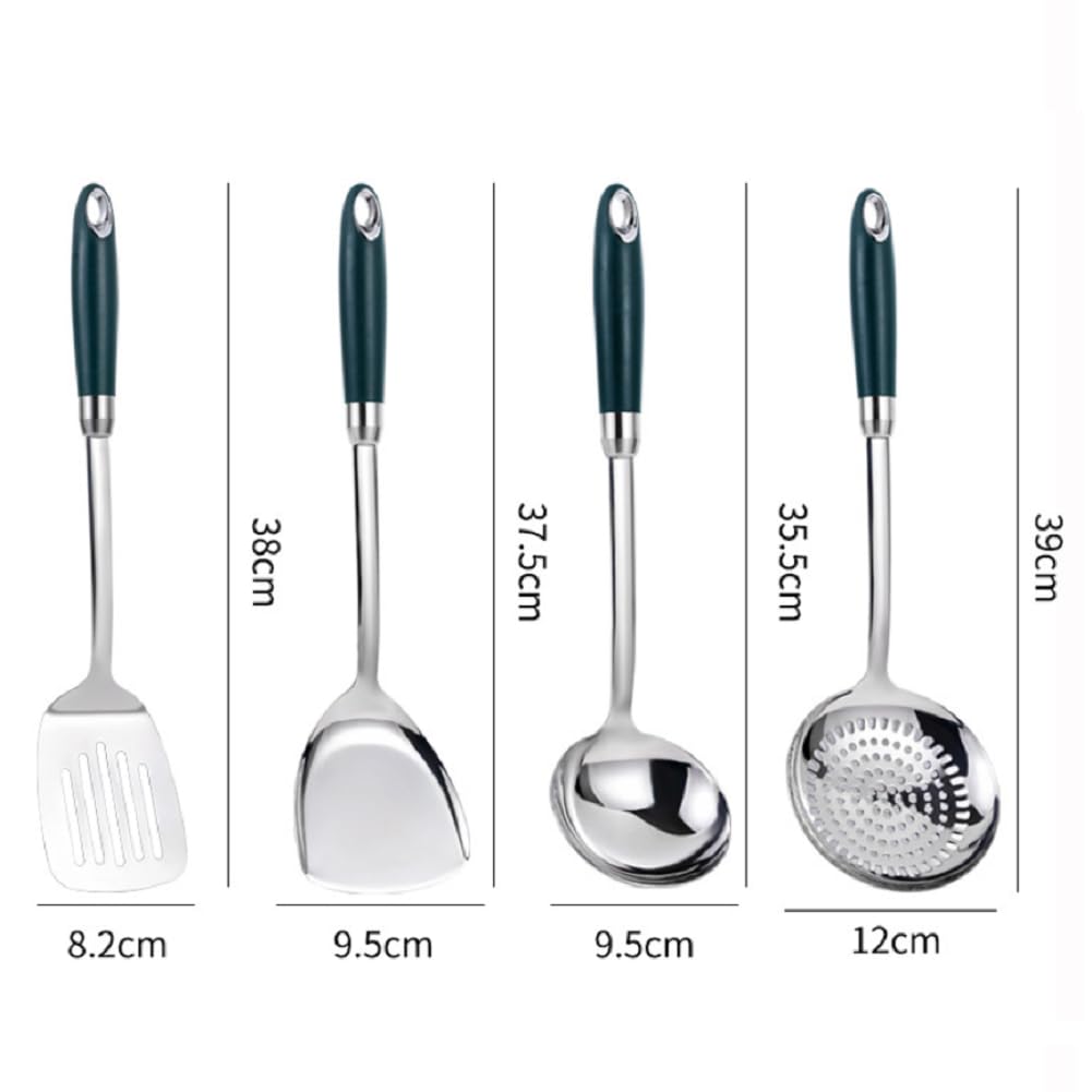 Kochutensilien, 4-Teiliges Kochutensilien Set, 304 Edelstahl Kochlöffel Set Mit Suppenkelle, Schaumlöffel, Schlitz Pfannenwender, Solider Wokpfannenwender, Küchenhelfer Set