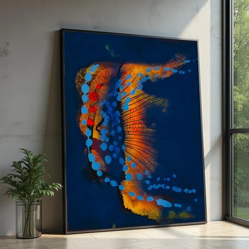 Impression moderne bleu-orange grand format pour habiller un grand mur vide