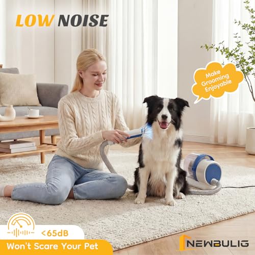 Image of NEWBULIG Pet Grooming Vacuum Kit, 2.5L Dust Cup, 3 Suction Modes and 5 Groomer Tools, Dog Clippers with Cordless Low Noise for Cats, Dogs Other Animals Hair Trimmer