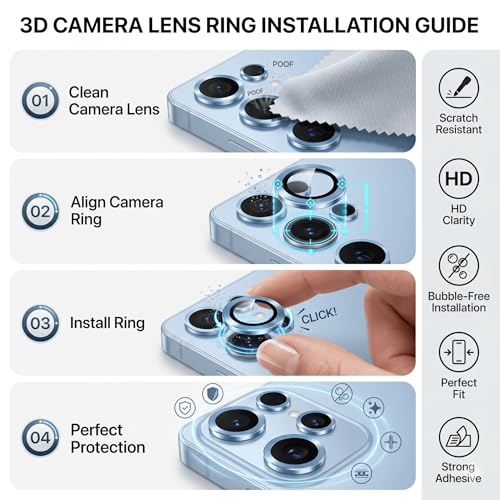 Image of ArmourPro Camera Lens Tempered Glass for Samsung Galaxy S25 Ultra (6.8 Inches) Tough HD Individual Aluminum Alloy Rings 9H Camera Cover, Scratch-Resistant,Camera Lens Protection| Blue, 1 Pack
