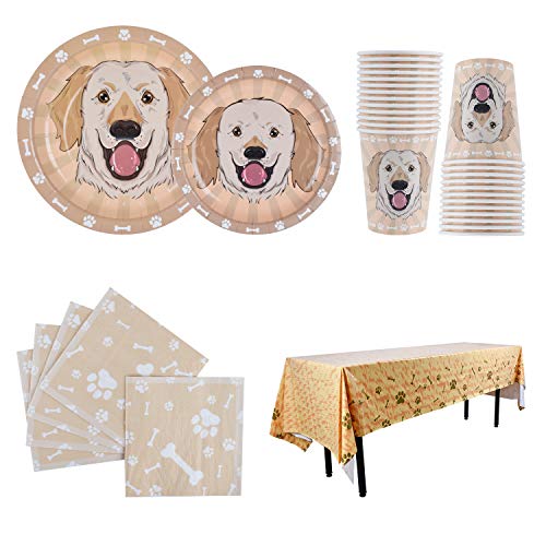 Dog Party Supplies Disposable Paper Plates Cups Napkins Puppy Birthday Decorations Paw Theme Party Decor Labrador