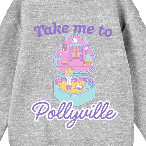 Bioworld Polly Pocket Take Me to Pollyville Crew Neck Long Sleeve Gray Heather Youth Sweatshirt2
