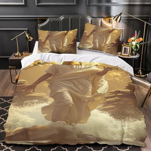 Housses de couettes Jésus 3D lit simple microfibre super douce - 4