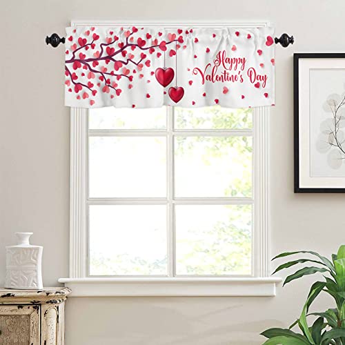 Bilagawa Valentine's Day Valance Curtains,Heart Tree Kitchen Valance,Rod Pocket Window Treatments For Kitchen Bathroom Bedroom,54X18 Inch #TOP2