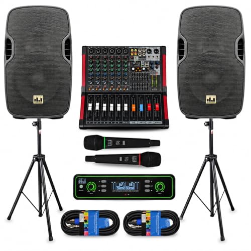 MUSYSIC Portable PA System, 10' PA Speakers, Wireless UHF Mic, Audio Mixer