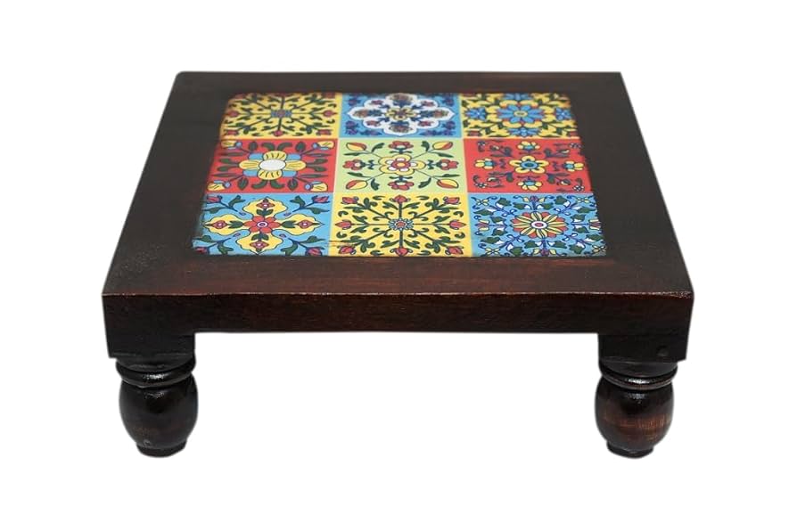 Amazon.com: JGARTS 8 inches Small Wooden Wood Chowki with 9
