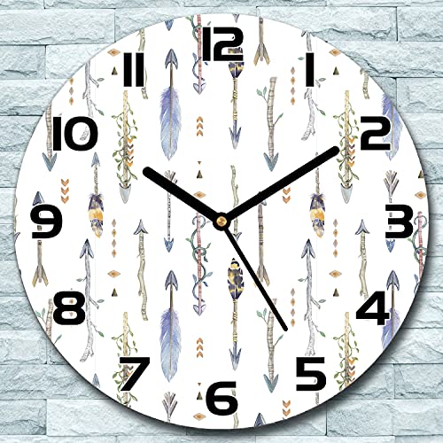 Horloge en verre 30 cm murale cuisine salon flèches natives boho design - 3