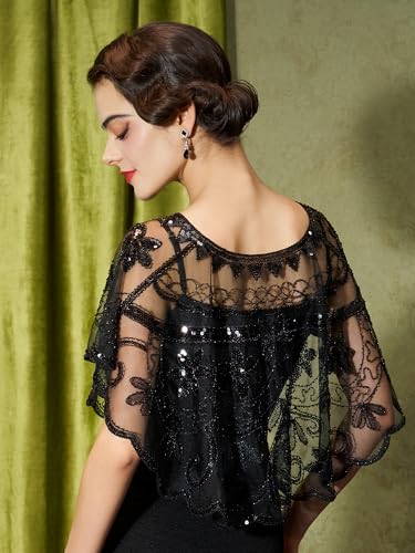 YESSA Women's 1920s Shawl Wraps,Sequin Flapper Evening Shawls for women Gatsby Accessories for Harlem Night4