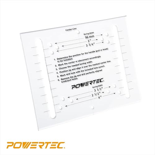 Miniatura 4 de POWERTEC Plantilla de hardware para gabinete con punzón central, plantilla de cajón para instalar tiradores, perillas, mango en gabinete y cajón,
