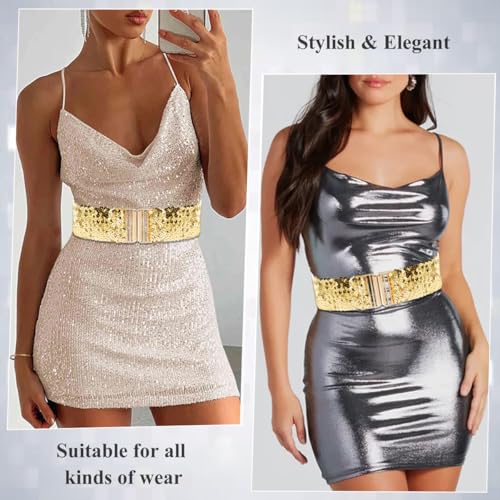 Glamorstar Sequin Wide Stretchy Belts for Women Elastic Waist Belt for Dresses3