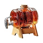 Whiskey Decanter with Wooden Stand 1000ml Drink Dispenser for Wine,Glass Wine Barrel with tap for Scotch Bourbon Vodka Rum and Liquor Party Drink,Gifts for Boyfriend,Husband,Father