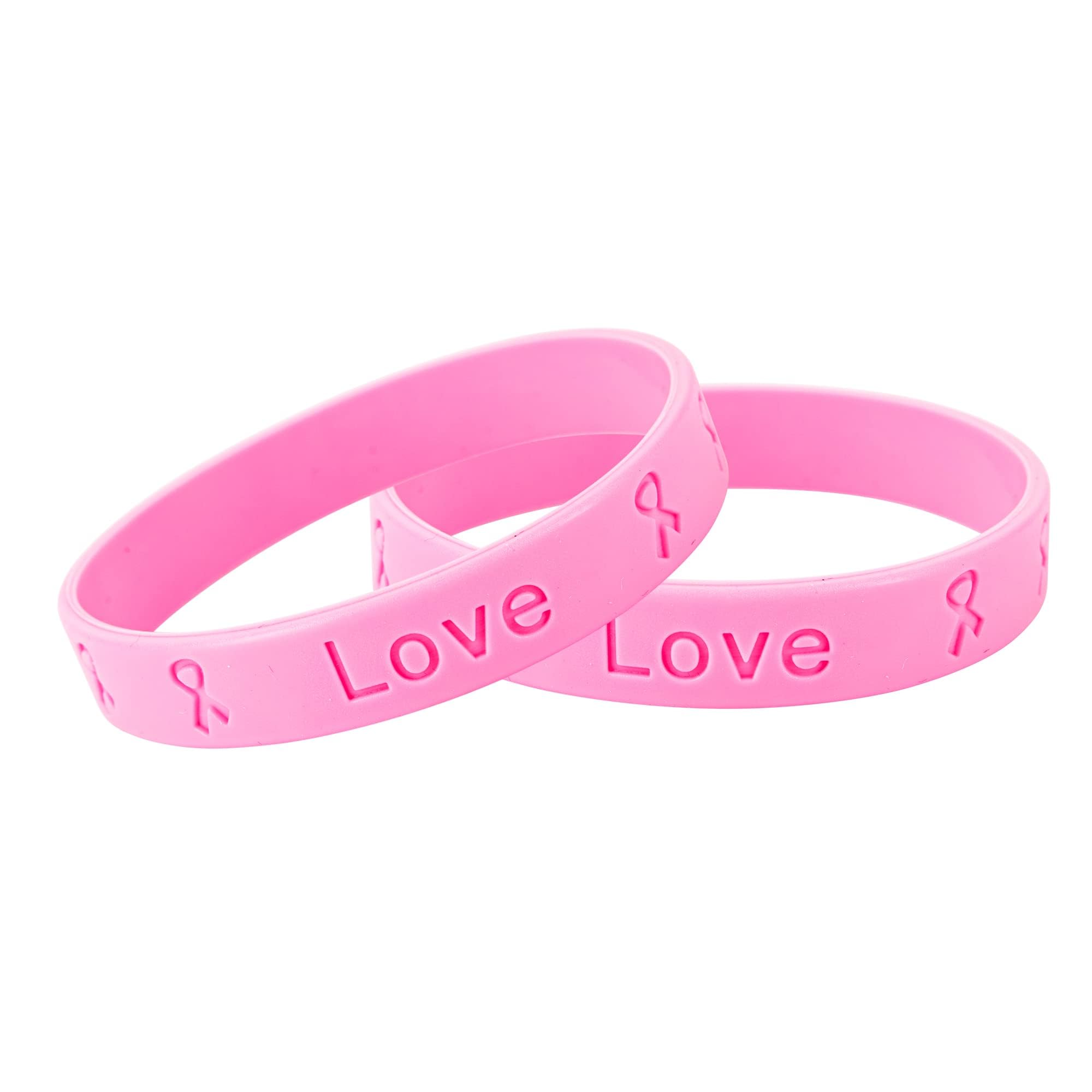 Breast Cancer Awareness Pink Silicone Bracelets - Ribbon Design for Women Survivors - Fundraising, Charity, Walks