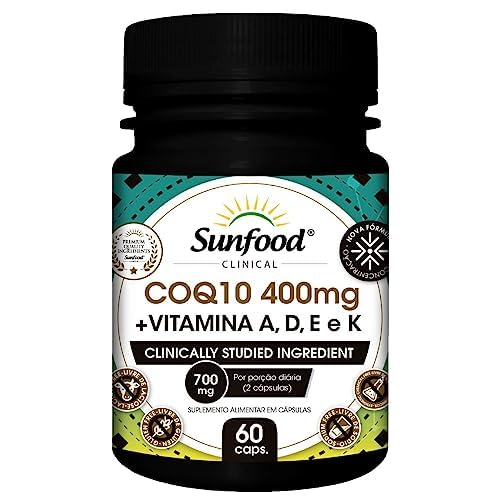 Coenzima Q 10 Ubiquinona 400mg + Vitaminas A D E K 60 Cápsulas Sunfood