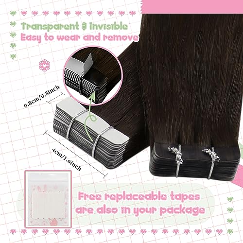 YoungSee Dark Brown Human Hair Tape in Extensions Dark Brown Tape Hair Extensions Real Human Hair Silky Straight 22 Inch 20pcs 50g - Image 3