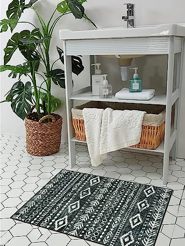 Lahome Modern Moroccan Area Rug, Washable 2x3 Kitchen Rugs Non Slip Entryway Rug Indoor Low-Pile Front Door Rug, Boho Farmhouse Trellis Small Black and White Bathroom Throw Rug