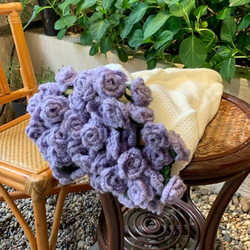 Image of Bouquets of Roses Blanket, Handmade Crochet Rose Bouquet Throw Blanket, Crochet Flower Bouquet, Hand Knitted Flower Throw Blankets for Valentines Mother's Day Birthday Wedding Gift (Purple,23.6")