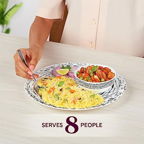 Image of Larah By Borosil Moon Milky Way Dinner Set - 36 Pcs, Opal Glass Dinner Plates & Bowls Crockery Set for Dinning, White