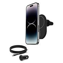 Belkin BoostCharge Supporto da auto magnetico per telefono, compatibile con MagSafe, iPhone 14, 14 Plus, 13, 12, Pro, Max, mini, e altri (cavo e caricabatteria wireless inclusi)