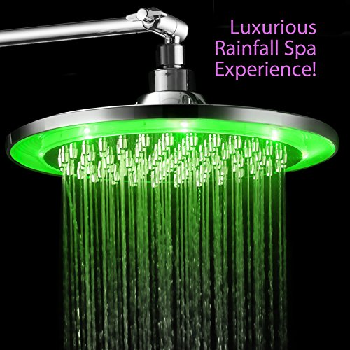 Hotelspa Giant 10" Rainfall Color-Changing Led Shower Head And Free 11 Inch Solid Brass Height/Angle Adjustable Extension Arm #TOP3