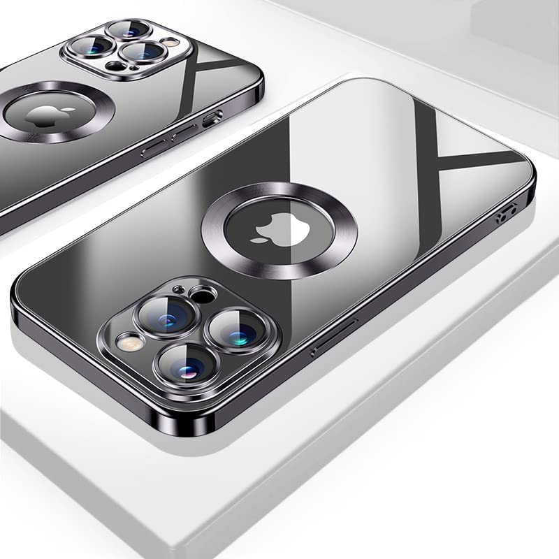 Image of VONZEE Clear Logo Electroplating Transparent Case for iPhone 14 Pro Max Case 6.7 inch 2022, Luxury Electroplated TPU Cover, Individual Camera Protection for Each Lens Bumper Case (Black)