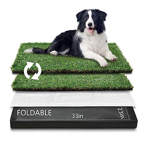 Hq4Us Dog Grass Pad With Foldable Dog Litter Box, Large (33”×23”), For Balcony, 2 Artficial Grass Pee Pads For Dogs, Dog Pee Pad Holder, Potty Training… #TOP2