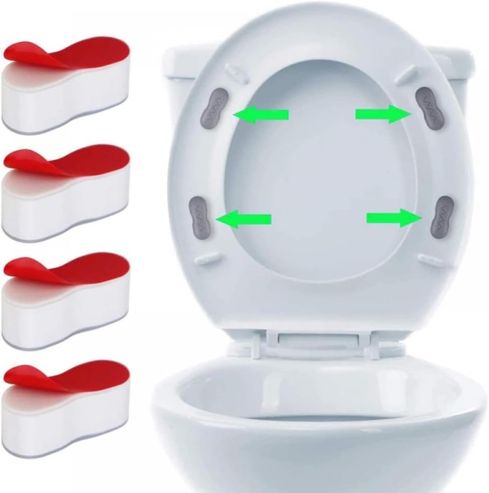 4Pcs White Toilet Seat Bumpers & Adhesive for Seat Lid & Lifter Spacers (4.5 x 1.7 x 2 cm)