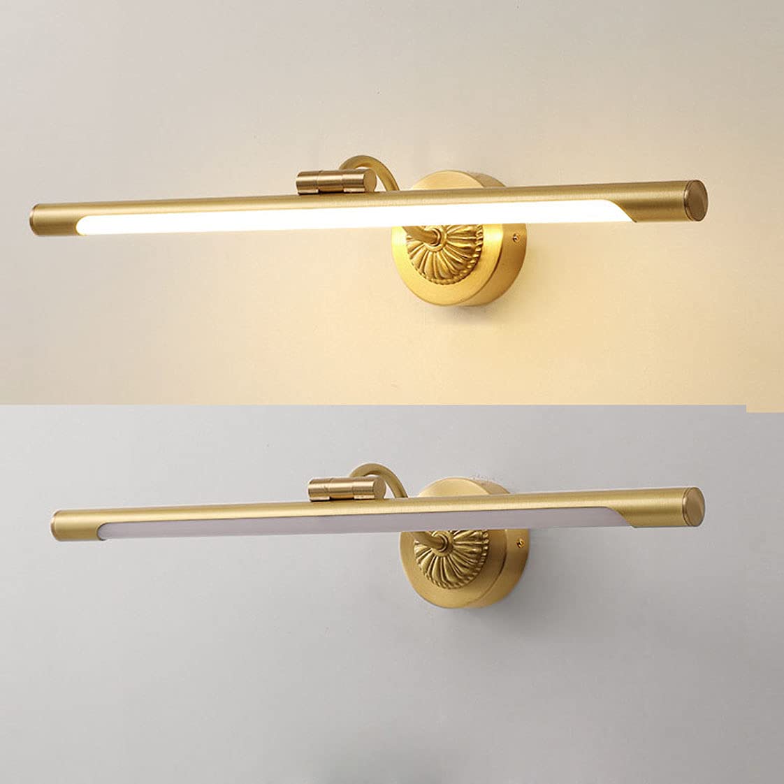 Luz espejo baño, luces pared vintage 6W 540LM Luz espejo LED 43cm Latón Acrílico Espejo Iluminación frontal maquillaje, Latón Blanco cálido 3000K