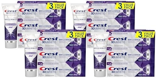 Image of Crest 3D White Brilliance Purple Teeth Whitening Toothpaste - Pack of 12, 3.5 oz Tubes - Anticavity Fluoride Toothpaste -100% More Surface Stain Removal - 24 Hour Active Stain Prevention