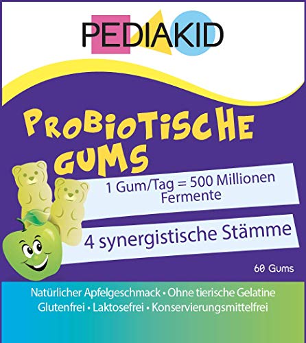 PEDIAKID® - Profesionální GUMS – 60 ks – uchovává rovnováhu střevní flora – bez želatinu – bez lepek – vegan – od 3 J. – chutná chuť – certifikováno ISO 22000: 2005..