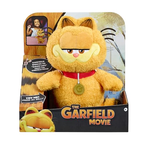Animagic - Garfield - Peluche Chat Garfield Toute Douce Qui Danse - avec la Musique Good Life du Film - Animal de Compagnie Intéractif pour Enfants dès 3 Ans...