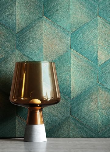 Papel pintado de rombos con efecto 3D metálico y matices dorados 5