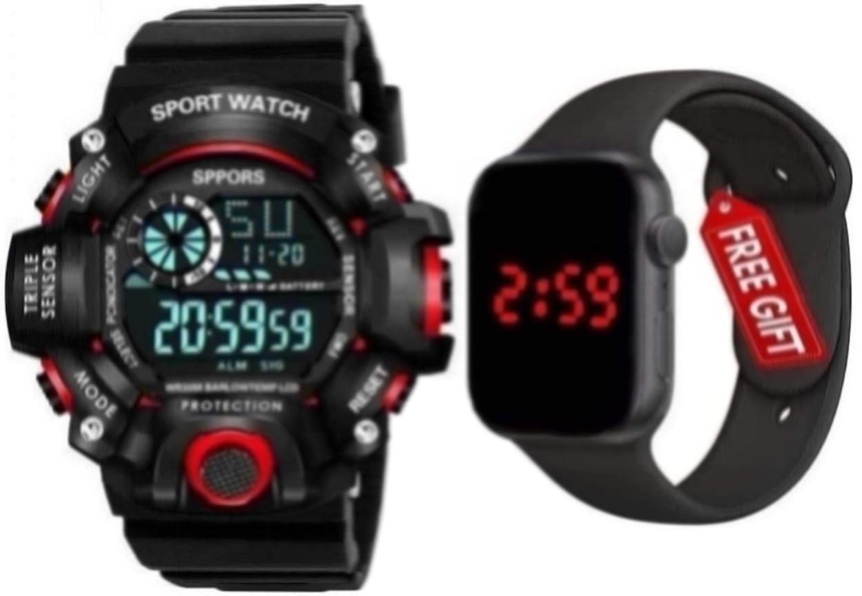 Acnos Polyurethane Premium Brand-A Digital Watch With Square Led Shockproof Multi-Functional Automatic Black Dial&Strap Red Color Ring Waterproof Digital Sports Watch For Mens Kids Boys Pack Of 2 (B0B37148VB) Amazon Price History, Amazon Price Tracker