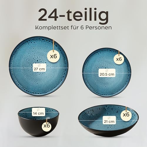 Twinzee Steingut Geschirrset 24-teilig für 6 Personen - Schüssel- und Teller Set - Tafelservice Mikrowellengeeignet aus Steinzeug - Riviera Kollektion 4