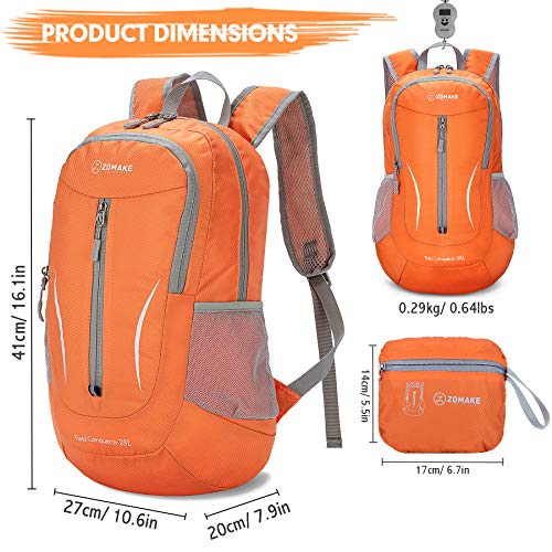 Image of ZOMAKE Ultra Lightweight Packable Backpack 25L, Foldable Hiking Backpacks Water Resistant Small Folding Daypack for Travel(Orange)