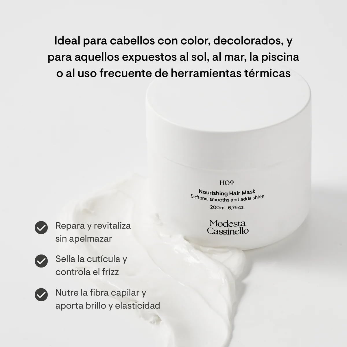 Modesa Cassinello - H09 Mascarilla Capilar - Tratamiento Intensivo Reparador con Escualano y Aceites Mediterráneos - Mascarilla Hidratante para Cabellos Dañados - Apta para Método Curly - 100 ml