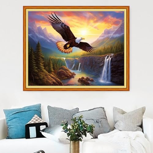 Image of Magxvouy Cross Stitch Kits Stamped Full Range of Embroidery Kits,Cross Stitch Patterns Needlework Kits for Beginners 11CT Printed Kits&Eagle Sunrise 16x20 inch