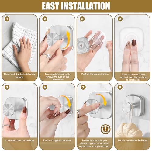 Image of BKV Suction Cup Hooks for Shower,Heavy Duty Shower Hooks for Bathroom Wall,Glass Windows,Smooth Doors to Hang Towels,Robes,Coat,Reusable Suction Cup Wreath Hanger for Christmas Wreaths-Silver(4 Pack)