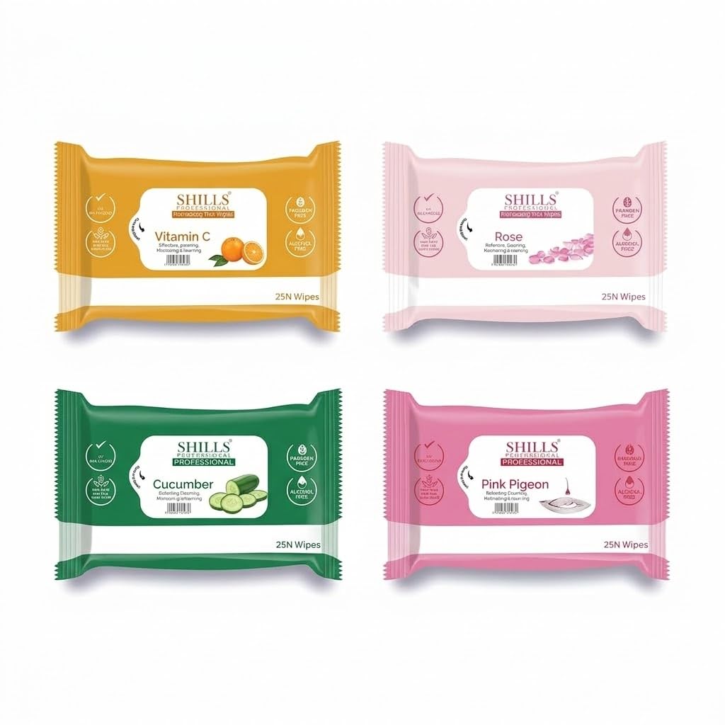 Refreshing Wet Wipes Combo Pack of 4 –SHILLS Facial Cleansing Wipes Combo Pack (4 Variants) | Vitamin C, Rose, Cucumber & Pink Pigeon Face Wipes | Deep Cleansing, Makeup Removal & Skin Refreshing Wet Wipes for Women & Men-image-21