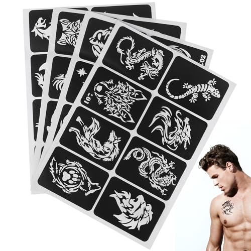 32 StüCk Selbstklebende Schablonen FüR Airbrush, Gesichtsbemalung, Glitzer Tattoos - Wasserdichte TemporäRe Tattoos FüR Erwachsene Und Kinder