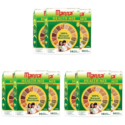 Image of Manna Health Mix 3.75 Kg, All Natural Nutrition Drink, with 14 ingredients, Zero Sugar. Natural Nutrition. 1.25kg (Pack of 9)