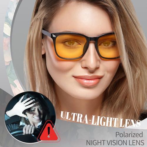 Image of Polarized Sunglasses for Women Men, Night Driving Glasses Anti Glare Yellow Lens UV 400 for Day Night Use