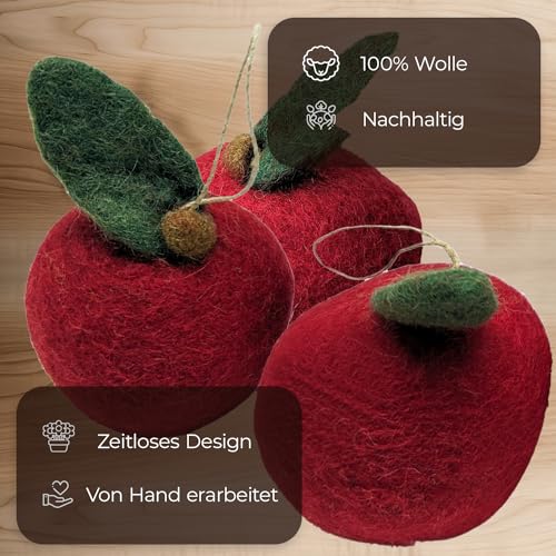 your castle 5 Apples in Original Size (7 cm) Made of Felt Handmade with Hanging Table Decoration with Artificial Apple in Bright Red - Image 2